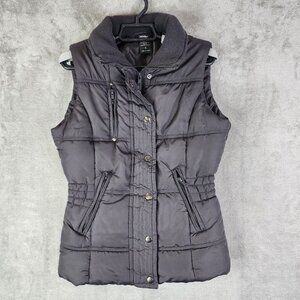 Womens Black Vanity Sleeveless Puff Jacket Vest lightweight Full Zip Size S
